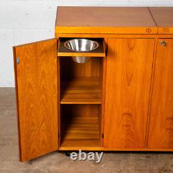 Mid Century Modern Bar Cart Cabinet Dyrlund Liquor Teak Storage Rolling Glass NM