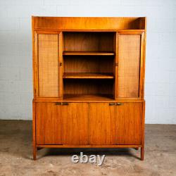 Mid Century Modern China Cabinet Display Walnut Founders Cane Hutch Reversible