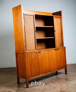 Mid Century Modern China Cabinet Display Walnut Founders Cane Hutch Reversible