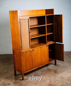 Mid Century Modern China Cabinet Display Walnut Founders Cane Hutch Reversible