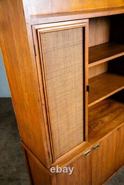 Mid Century Modern China Cabinet Display Walnut Founders Cane Hutch Reversible