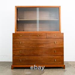Mid Century Modern China Cabinet Hutch Albert Walnut Display Glass Drawers Doors