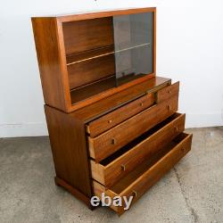 Mid Century Modern China Cabinet Hutch Albert Walnut Display Glass Drawers Doors