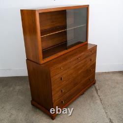 Mid Century Modern China Cabinet Hutch Albert Walnut Display Glass Drawers Doors