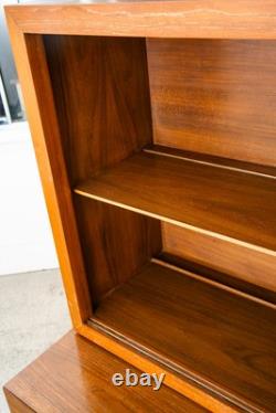 Mid Century Modern China Cabinet Hutch Albert Walnut Display Glass Drawers Doors