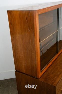 Mid Century Modern China Cabinet Hutch Albert Walnut Display Glass Drawers Doors