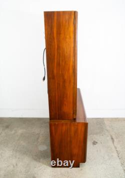 Mid Century Modern China Cabinet Hutch Cabinet Glass Display Compact Walnut Mcm