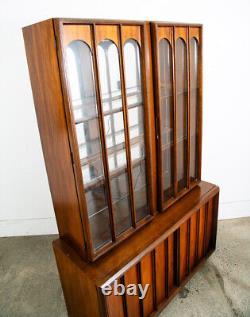 Mid Century Modern China Cabinet Hutch Cabinet Glass Display Compact Walnut Mcm