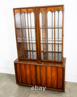Mid Century Modern China Cabinet Hutch Cabinet Glass Display Compact Walnut Mcm