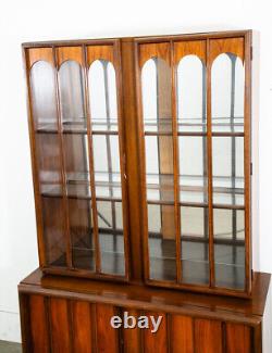 Mid Century Modern China Cabinet Hutch Cabinet Glass Display Compact Walnut Mcm