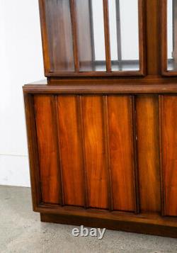 Mid Century Modern China Cabinet Hutch Cabinet Glass Display Compact Walnut Mcm