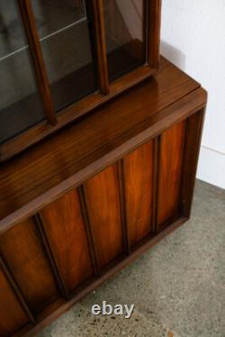 Mid Century Modern China Cabinet Hutch Cabinet Glass Display Compact Walnut Mcm