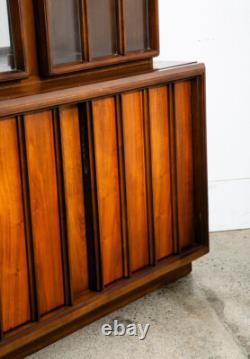 Mid Century Modern China Cabinet Hutch Cabinet Glass Display Compact Walnut Mcm