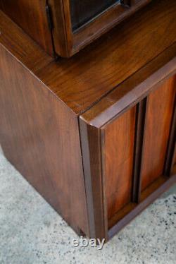 Mid Century Modern China Cabinet Hutch Cabinet Glass Display Compact Walnut Mcm