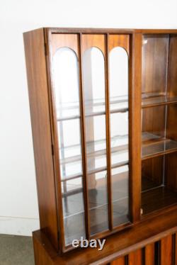 Mid Century Modern China Cabinet Hutch Cabinet Glass Display Compact Walnut Mcm