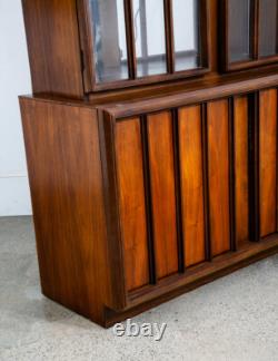 Mid Century Modern China Cabinet Hutch Cabinet Glass Display Compact Walnut Mcm