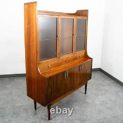 Mid Century Modern China Cabinet Hutch Walnut Kroehler Credenza Display Glass
