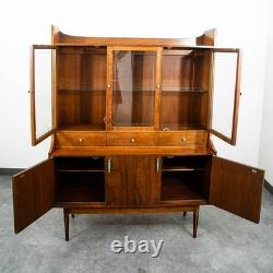 Mid Century Modern China Cabinet Hutch Walnut Kroehler Credenza Display Glass