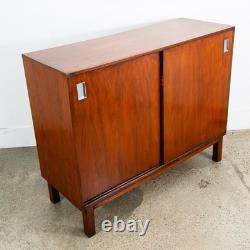 Mid Century Modern Credenza Cabinet Walnut Sliding Doors Storage Media Wood Mcm