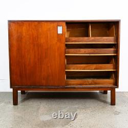 Mid Century Modern Credenza Cabinet Walnut Sliding Doors Storage Media Wood Mcm