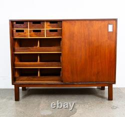 Mid Century Modern Credenza Cabinet Walnut Sliding Doors Storage Media Wood Mcm