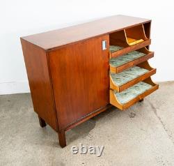 Mid Century Modern Credenza Cabinet Walnut Sliding Doors Storage Media Wood Mcm
