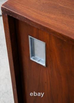 Mid Century Modern Credenza Cabinet Walnut Sliding Doors Storage Media Wood Mcm
