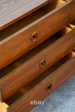 Mid Century Modern Credenza Dresser 6 Drawer Brass Walnut Vintage Mcm Restored