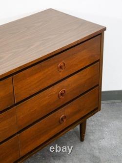 Mid Century Modern Credenza Dresser 6 Drawer Brass Walnut Vintage Mcm Restored