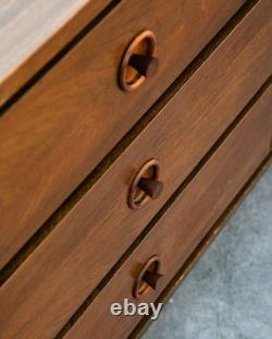Mid Century Modern Credenza Dresser 6 Drawer Brass Walnut Vintage Mcm Restored