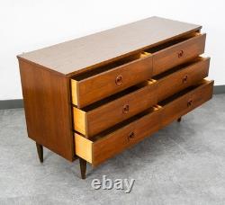 Mid Century Modern Credenza Dresser 6 Drawer Brass Walnut Vintage Mcm Restored