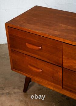 Mid Century Modern Credenza Dresser 6 Drawer Mahogany Wood Dovetail Vintage Legs