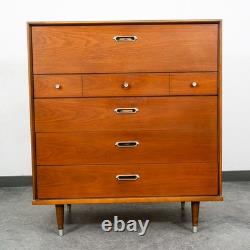 Mid Century Modern Dresser Highboy BP John Metal 5 Drawer Walnut Vintage Mcm NM