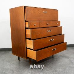 Mid Century Modern Dresser Highboy BP John Metal 5 Drawer Walnut Vintage Mcm NM