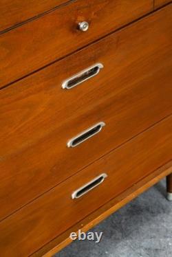 Mid Century Modern Dresser Highboy BP John Metal 5 Drawer Walnut Vintage Mcm NM