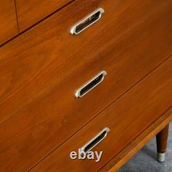 Mid Century Modern Dresser Highboy BP John Metal 5 Drawer Walnut Vintage Mcm NM