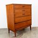 Mid Century Modern Dresser Highboy Dixie Walnut 4 Drawer Wood Brass Chest Handle