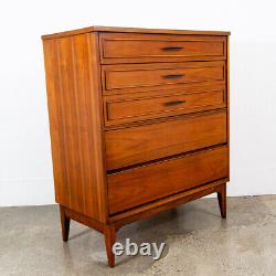 Mid Century Modern Dresser Highboy Dixie Walnut 4 Drawer Wood Brass Chest Handle