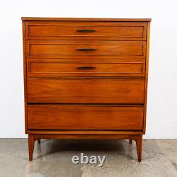 Mid Century Modern Dresser Highboy Dixie Walnut 4 Drawer Wood Brass Chest Handle