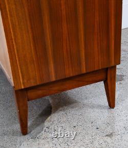 Mid Century Modern Dresser Highboy Dixie Walnut 4 Drawer Wood Brass Chest Handle