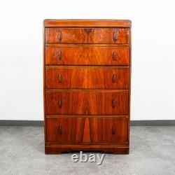 Mid Century Modern Highboy Dresser 5 Drawer Walnut Vintage Mcm Metal Burl Wood