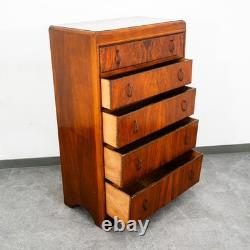 Mid Century Modern Highboy Dresser 5 Drawer Walnut Vintage Mcm Metal Burl Wood