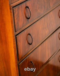 Mid Century Modern Highboy Dresser 5 Drawer Walnut Vintage Mcm Metal Burl Wood