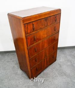 Mid Century Modern Highboy Dresser 5 Drawer Walnut Vintage Mcm Metal Burl Wood