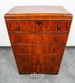 Mid Century Modern Highboy Dresser 5 Drawer Walnut Vintage Mcm Metal Burl Wood