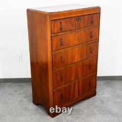 Mid Century Modern Highboy Dresser 5 Drawer Walnut Vintage Mcm Metal Burl Wood