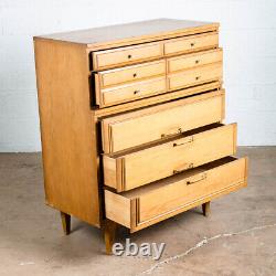 Mid Century Modern Highboy Dresser Solid Wood 5 Drawers Ash LA Period Furniture