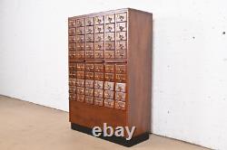 Mid-Century Modern Maple 60-Drawer Library Card Catalog Filing Cabinet