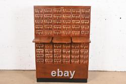 Mid-Century Modern Maple 60-Drawer Library Card Catalog Filing Cabinet