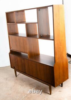 Mid Century Modern Room Divider Wall Unit Credenza Cabinet Walnut Vintage Danish